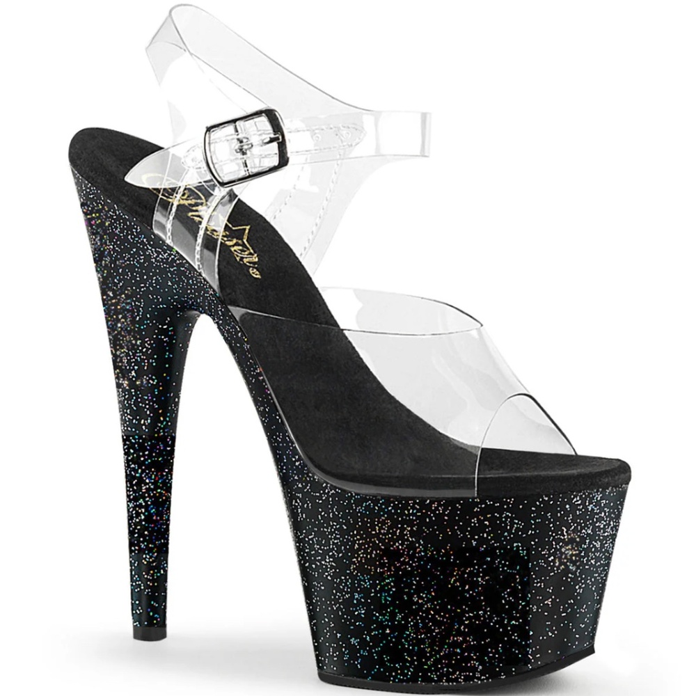 Pleaser Platform Heels- Black Glitter